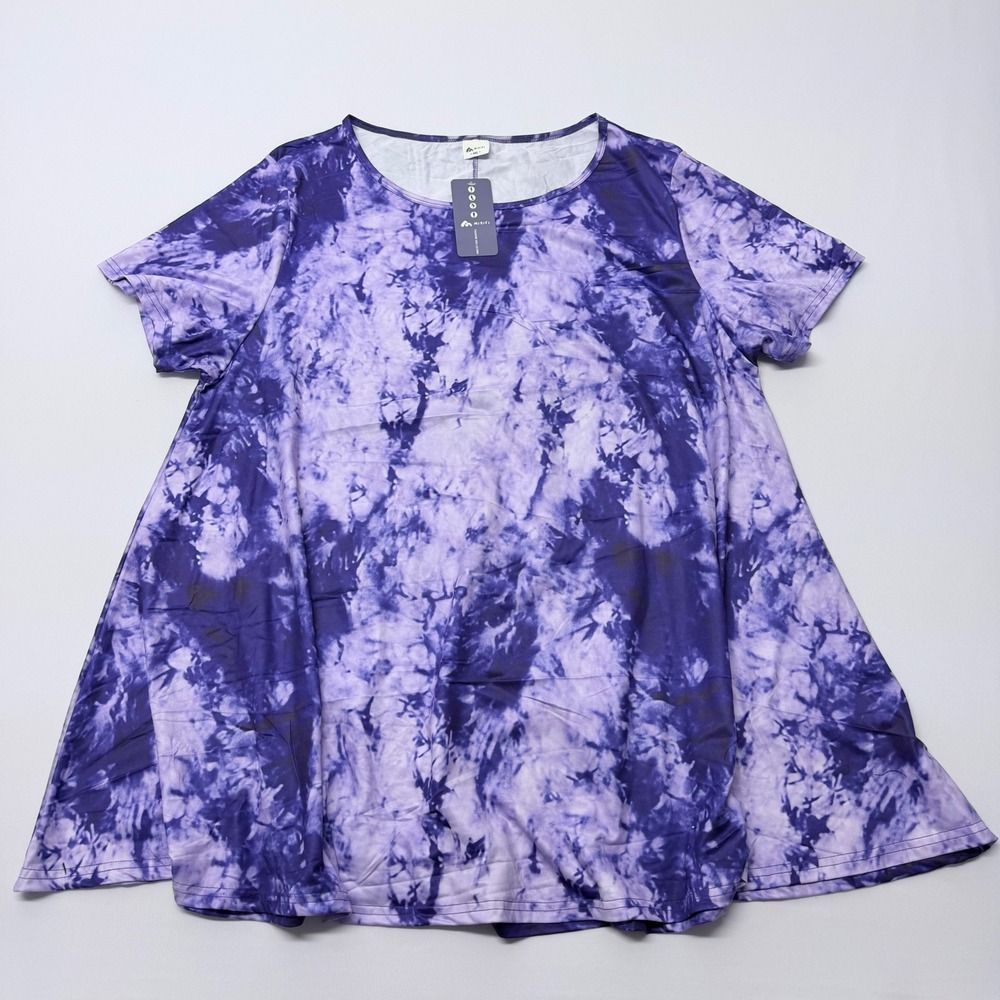 Misifi Womens 4XL Purple Tie Dye Short Sleeve Tunic Top A-Line Scoop Neck NEW